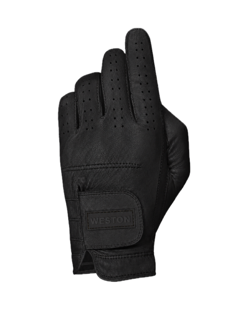 The Original Glove in Black, back of the hand with the Weston tab