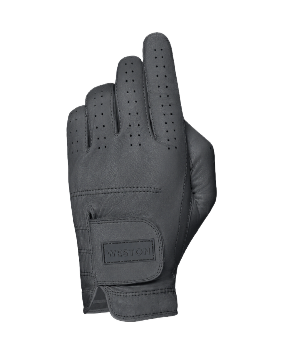 The Original Glove in Graphite, back of the hand with the Weston tab