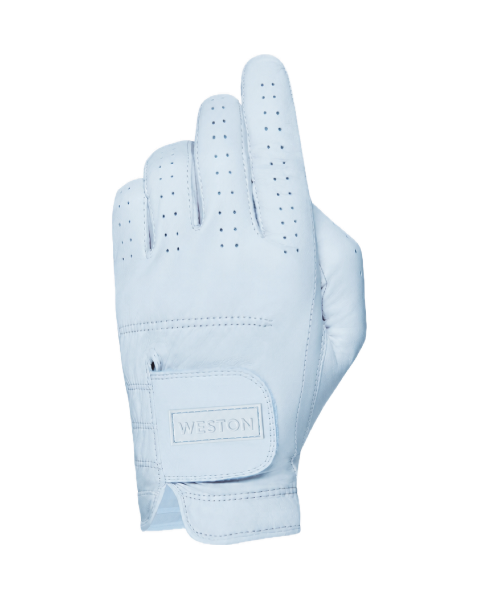 The Original Glove in Powder Blue, back of the hand with the Weston tab