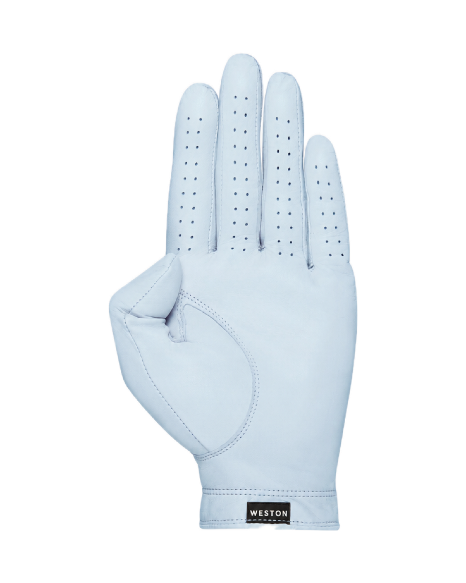 The Original Glove in Powder Blue, palm with the woven Weston label